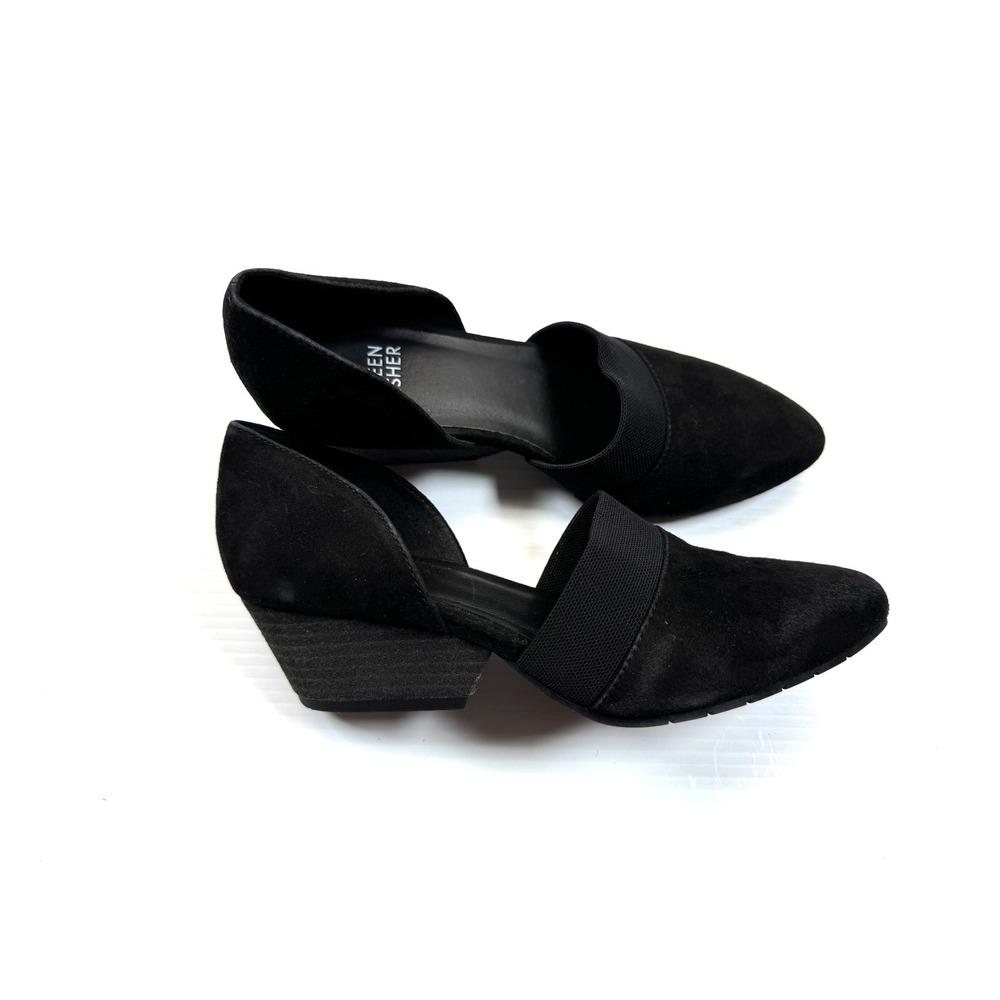 Eileen Fisher Hilly Wedge d'Orsay Pumps Women 5 EUC Leather Suede Comfort Black